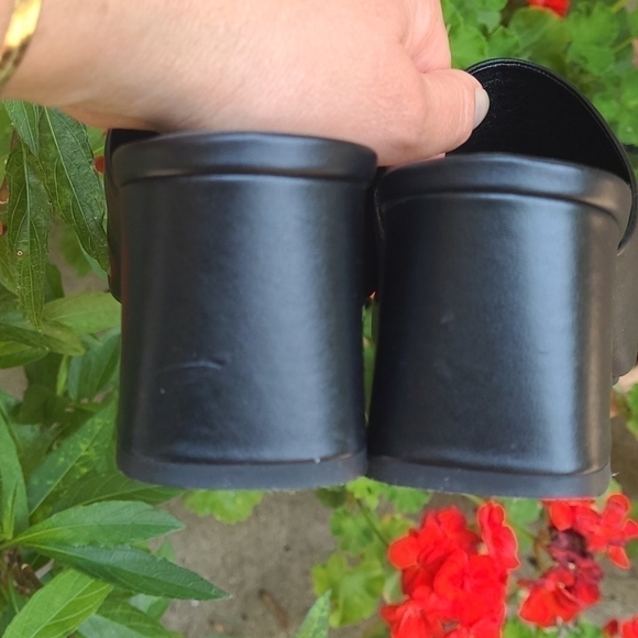 ASKA Italian black genuine leather chunky block heels mules vintage clogs - Picture 7 of 9